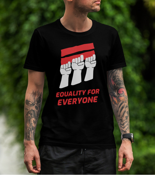 Equality For Everyone Raised Fists Iconic Red Black Contrast T-Shirt