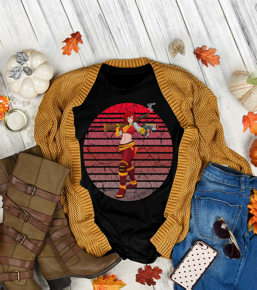 Female Warrior Retro Anime Style Gunfighter T-Shirt