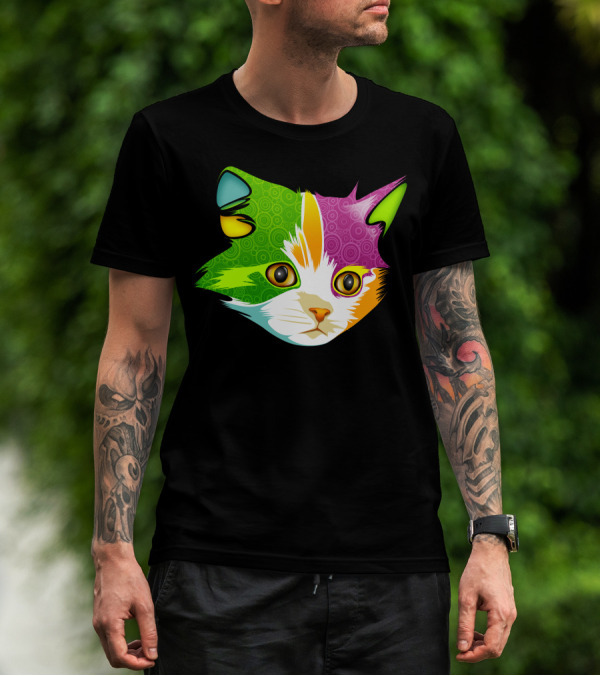Psychedelic Full Color Cat Face T-Shirt