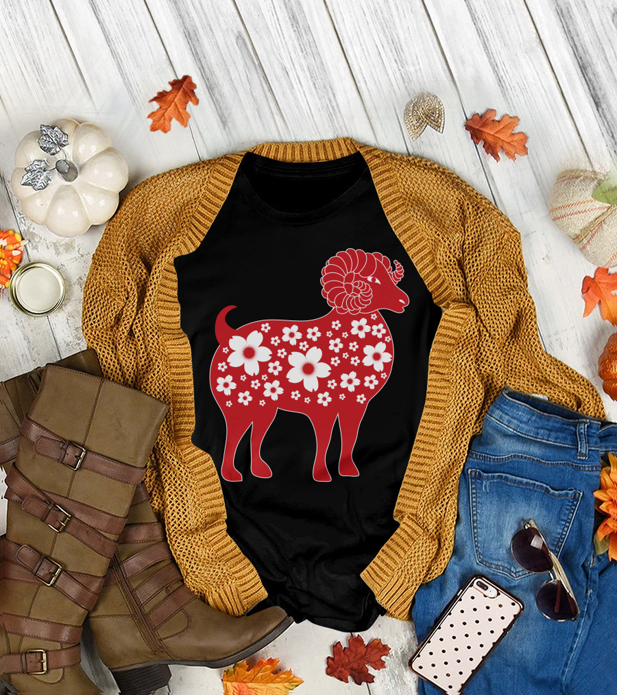 Flower Patterned Red Goat T-Shirt