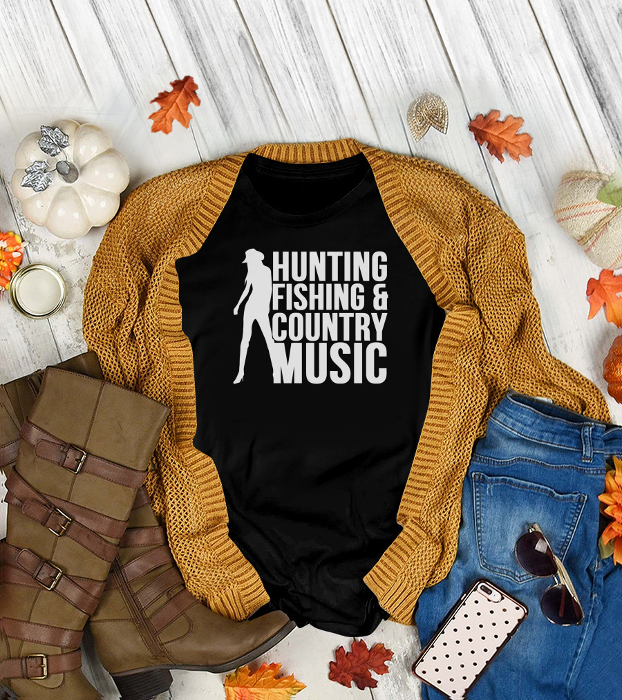 Hunting Fishing and Country Music Silhouette in Cowboy Hat T-Shirt