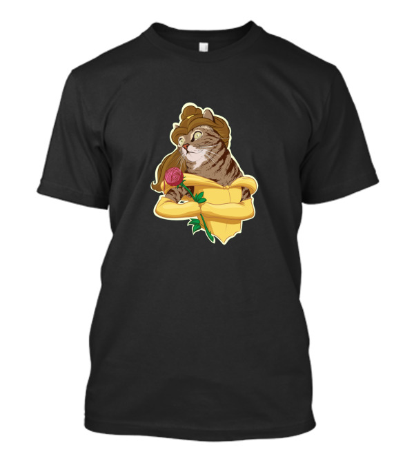 Kitten And The Beast Beauty And The Beast Cat In Yellow Dress Holding Rose T-Shirt