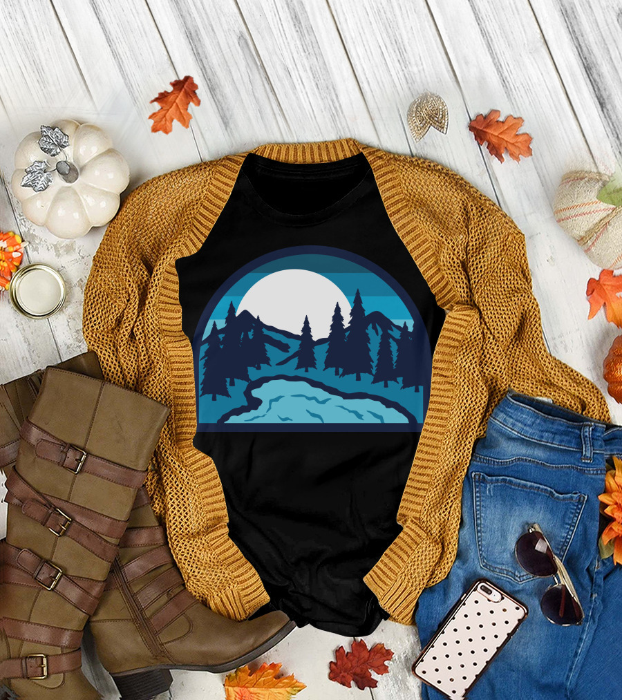 Lake Bold Moonlit Forest Mountain Scene T-Shirt
