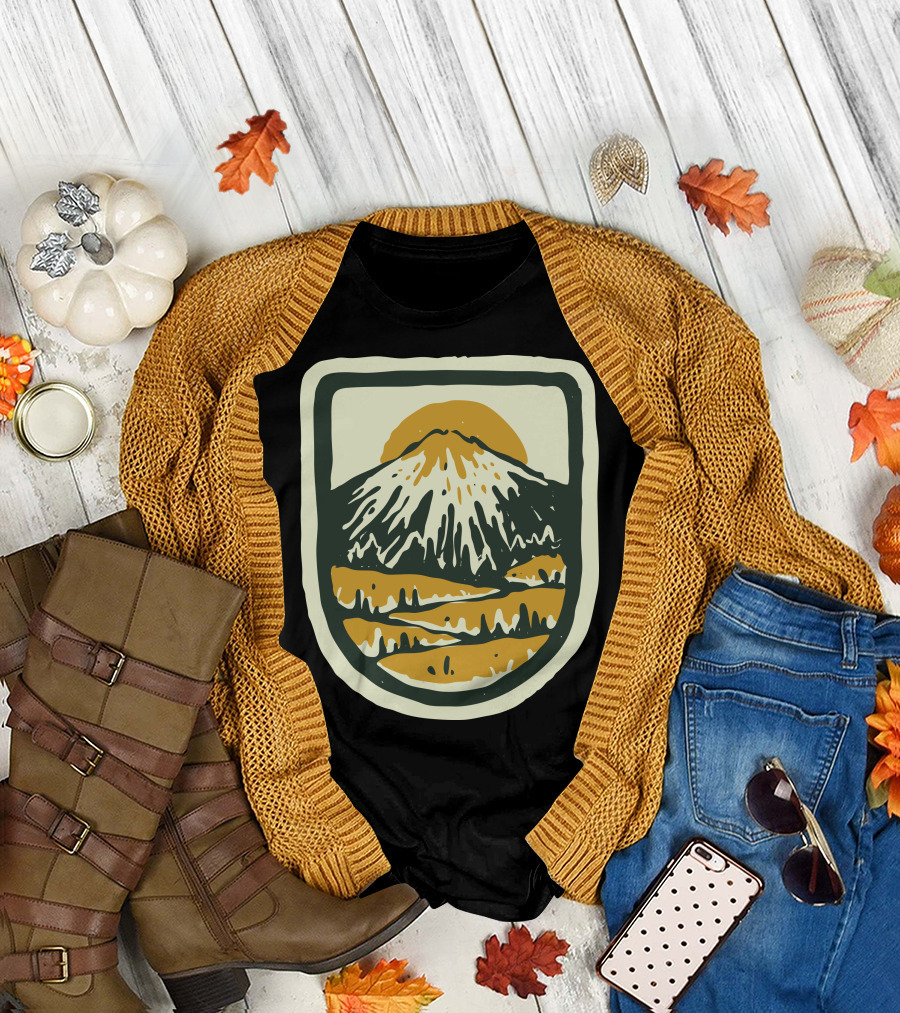 Mountain Hand Drawn Vintage Nature Badge T-Shirt