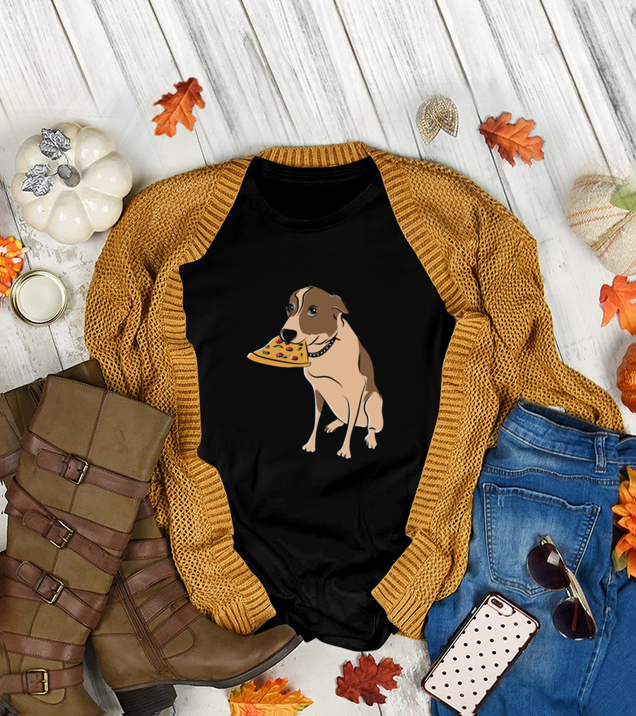 Pizza Loving Dog with Slice T-Shirt