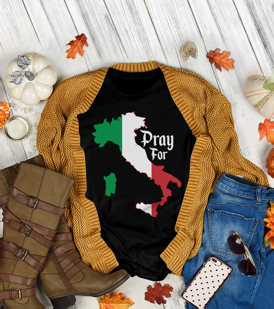 Pray For Italy Italian Flag Map T-Shirt