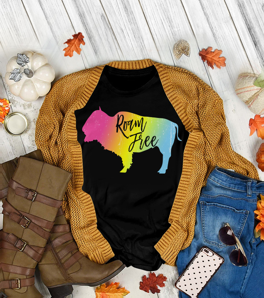 Roam Free Bison Rainbow T-Shirt
