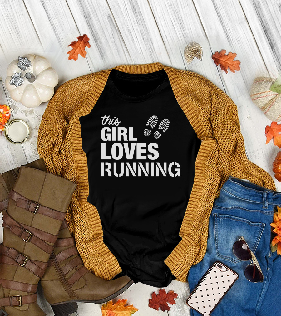 This Girl Loves Running with Footprints T-Shirt