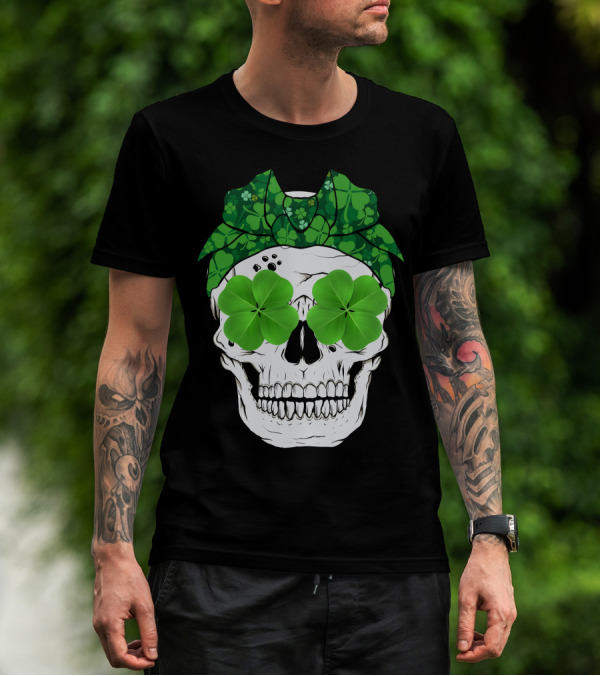 Skull Clover Shamrock Bow Tie T-Shirt