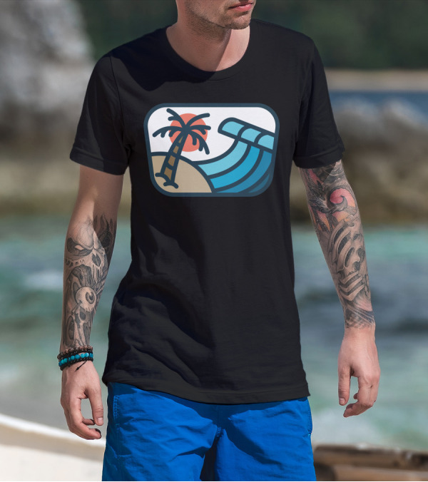 Wave Bold Beach Sunset Palm Tree Ocean T-Shirt