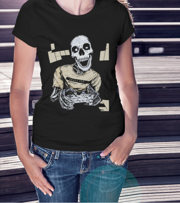 SKULL 350 Core Black White Gamer Skeleton Controller T-Shirt