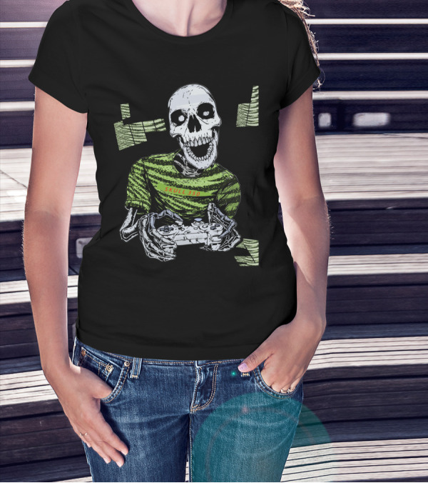 Skull 350 Semi Frozen Yellow Controller Gaming Skeleton T-Shirt