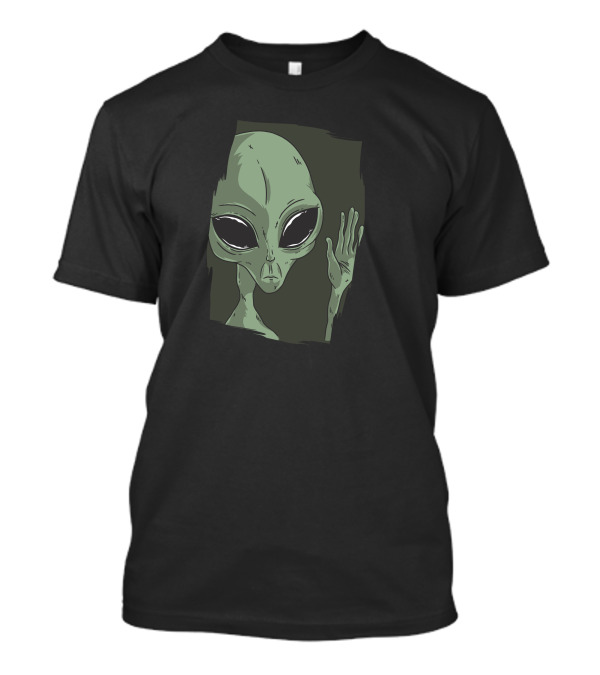 Alien Waving Greeting Black Background Minimalist T-Shirt