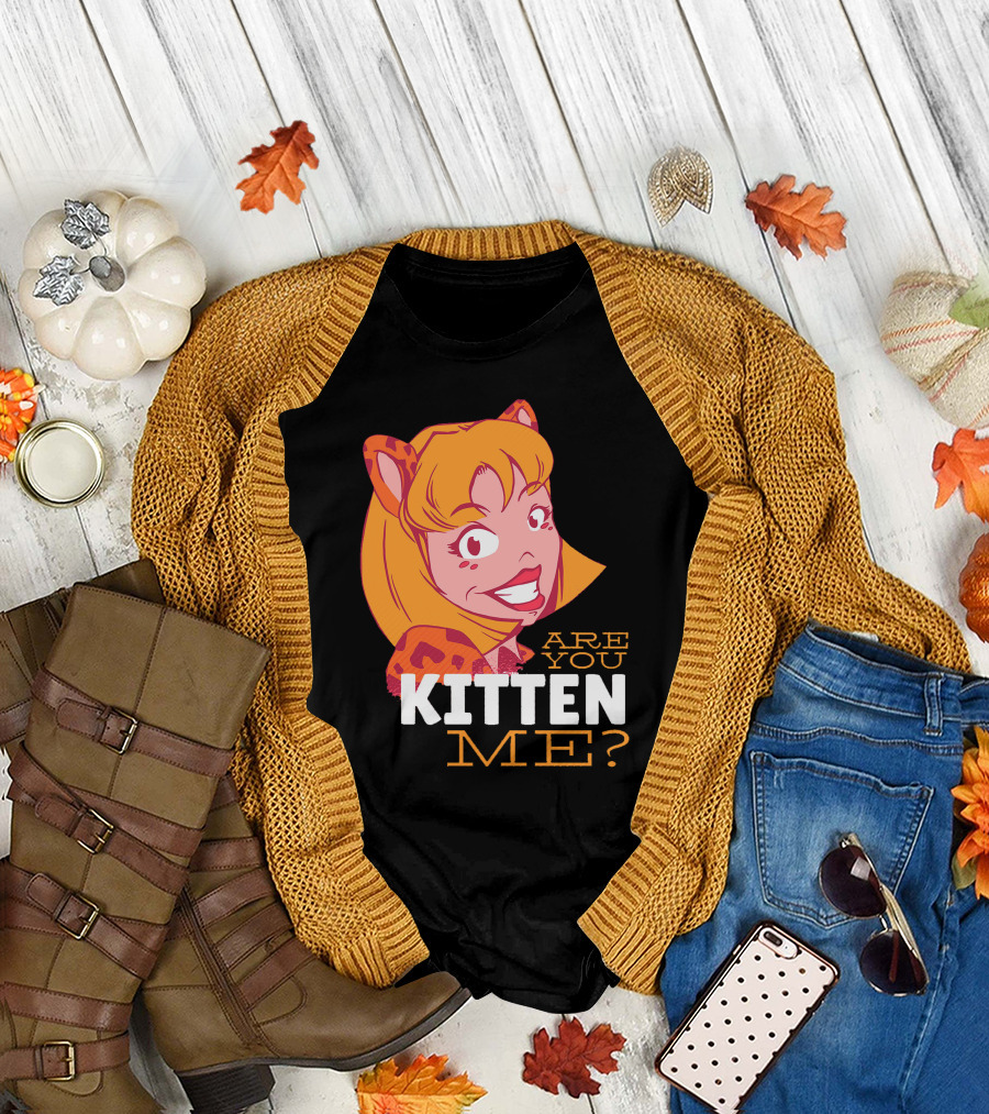 Are You Kitten Me Cartoon Character with Cat Ears and Spots T-Shirt
