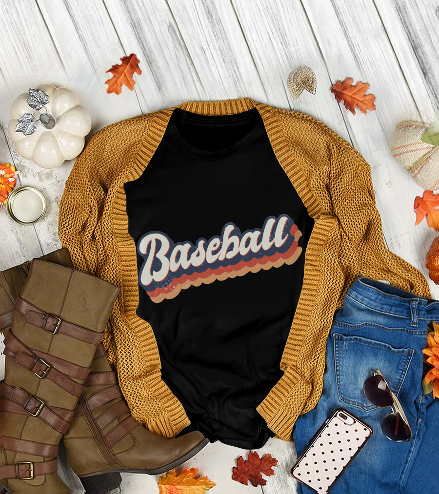 Baseball Retro Colorful Curved Text T-Shirt
