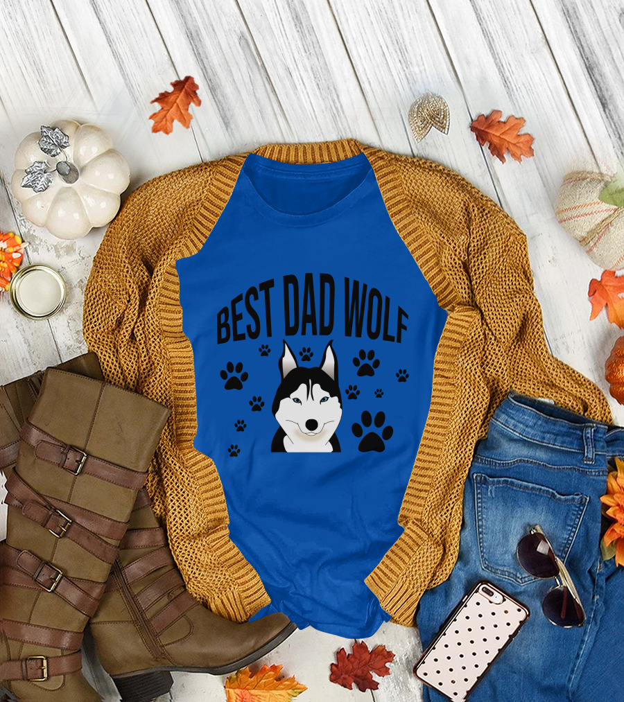 Best Dad Wolf Husky with Paw Prints T-Shirt