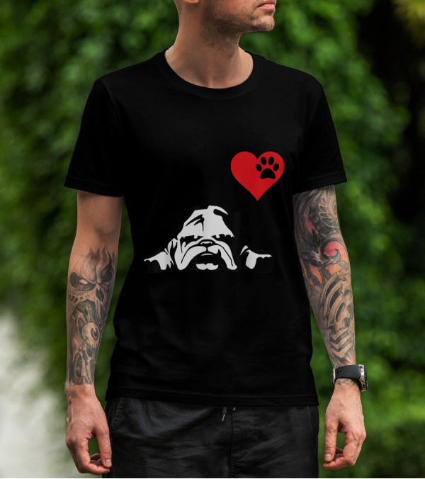 I Love My English Bulldog Heart Paw Prints T-Shirt
