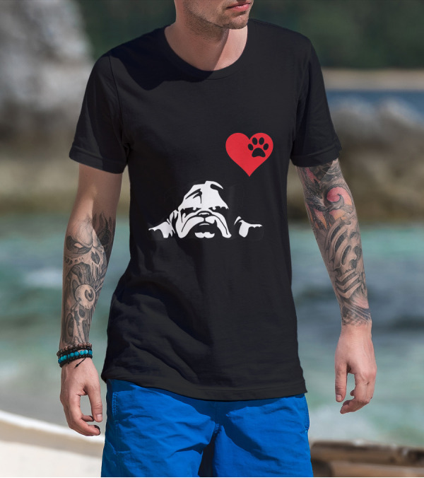 I Love My English Bulldog Heart Paw Prints T-Shirt