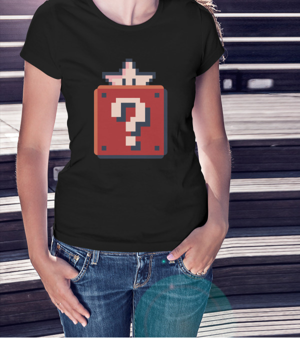 Pixelated Question Mark Box With Pink Star T-Shirt