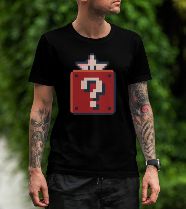 Pixelated Question Mark Box With Pink Star T-Shirt