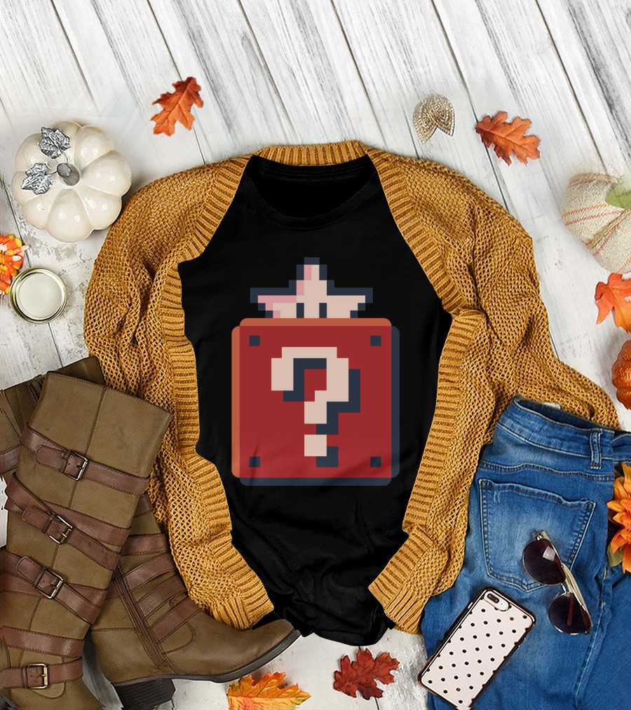 Pixelated Question Mark Box with Pink Star T-Shirt