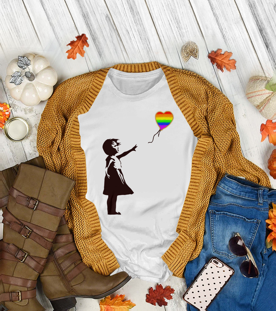 Banksy Girl With Rainbow Heart Balloon T-Shirt