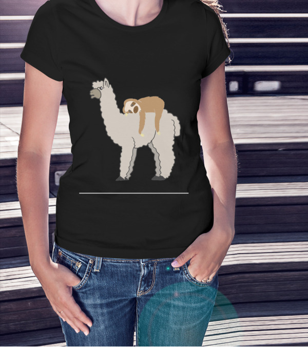 Cute Funny Sleepy Sloth Llama Nap Duo T-Shirt