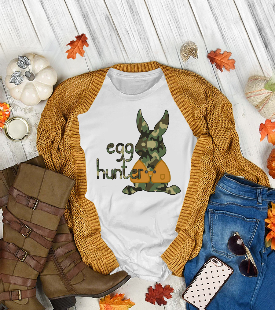 Egg Hunter Camouflage Bunny with Eggs T-Shirt