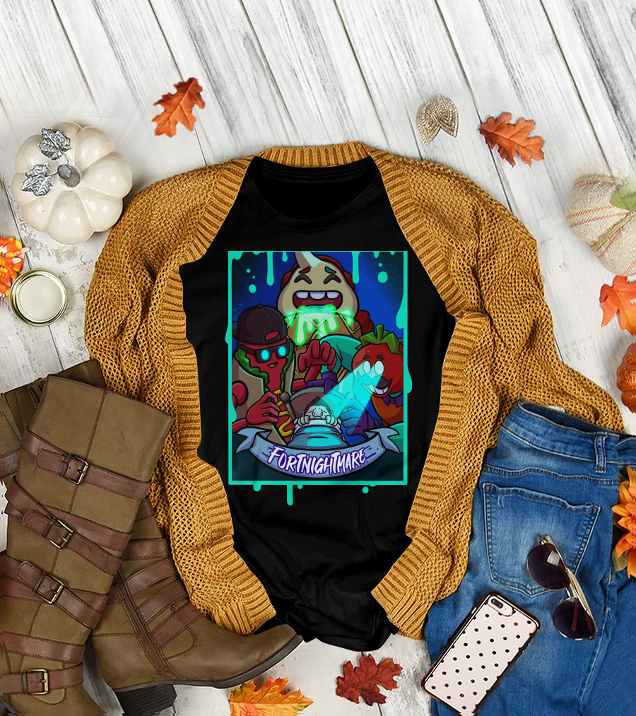 Fortnightmare Dripping Goo Characters with Flashlight and Scared Expressions T-Shirt