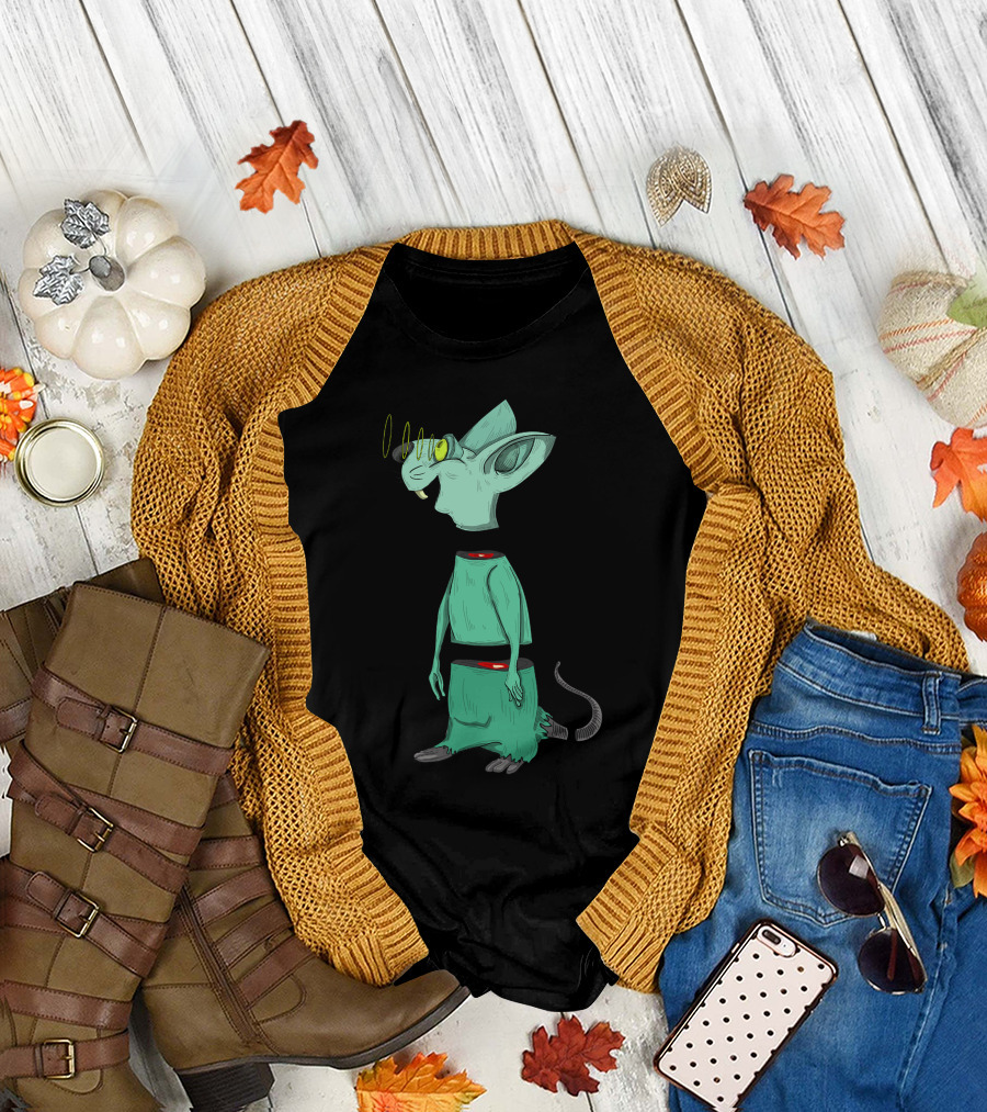 Green Mouse Science Fiction Alien Character T-Shirt