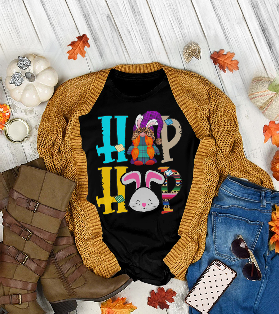 Hip Hop Easter Bunny Gnome Colorful Letters T-Shirt