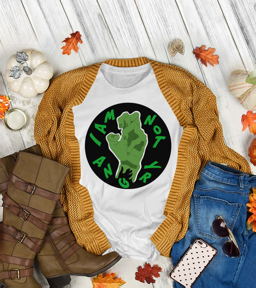 I Am Not Angry Green Monster Hand Grabbing Gesture T-Shirt