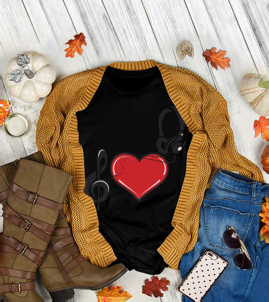 Love Music Heart Headphones Treble Clef T-Shirt