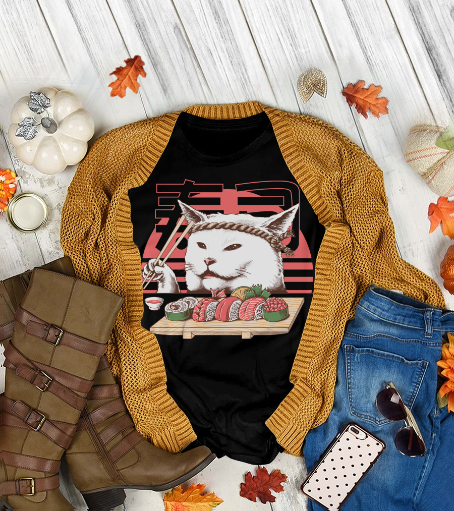 Master Chef Sushi Cat with Chopsticks and Sushi Platter T-Shirt