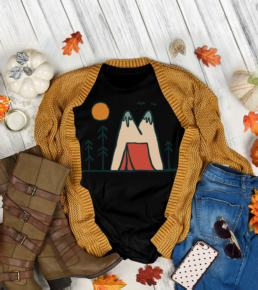 Nature Lover Sun Mountain Tent Forest Scene T-Shirt