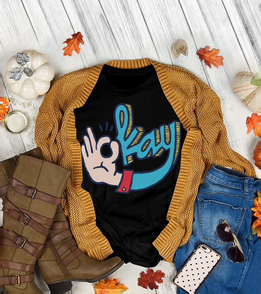 Okay Hand Gesture Blue Sleeve T-Shirt