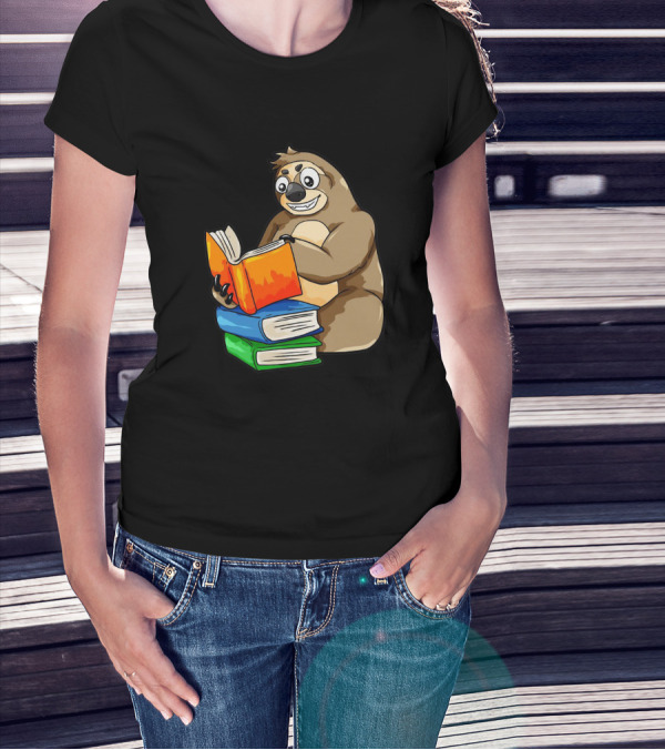 Reading Sloth Literacy Book Knowledge Exam Study Pile T-Shirt