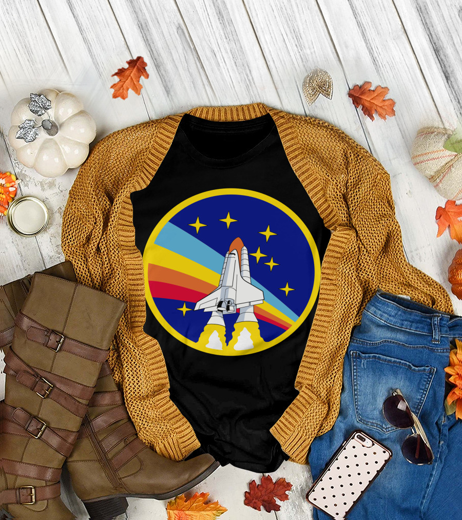 Rocket Space Shuttle and Stars Emblem T-Shirt