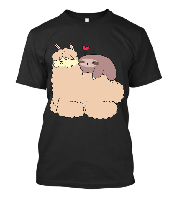 Sloth With Heart Rests On Fluffy Alpaca T-Shirt