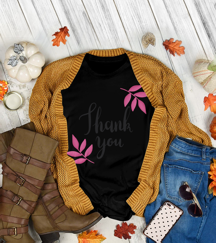 Thank You Pink Leaf T-Shirt