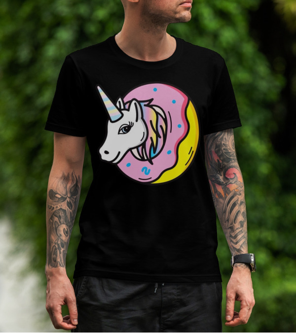 Unicorn Donut Head With Rainbow Sprinkles And Pastel Colors T-Shirt