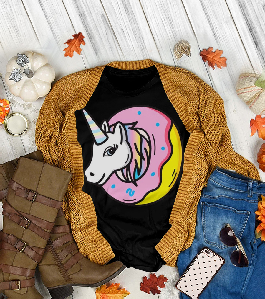 Unicorn Donut Head with Rainbow Sprinkles and Pastel Colors T-Shirt