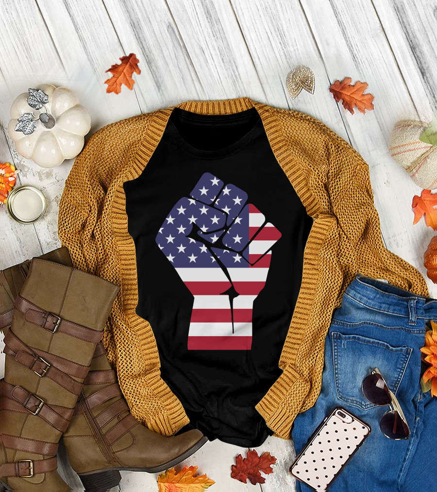 American Flag Raised Fist Power T-Shirt