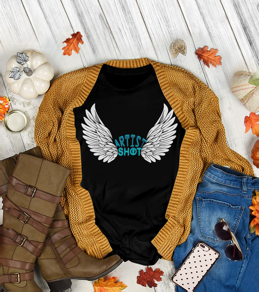Artist Shot Wing Graphic White Wings Blue Text T-Shirt