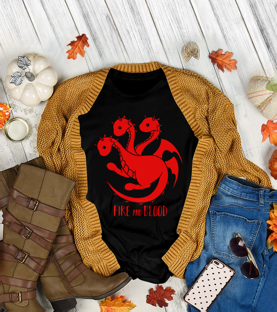 Baby Dragon Fire and Blood Three-Headed Red Dragon T-Shirt