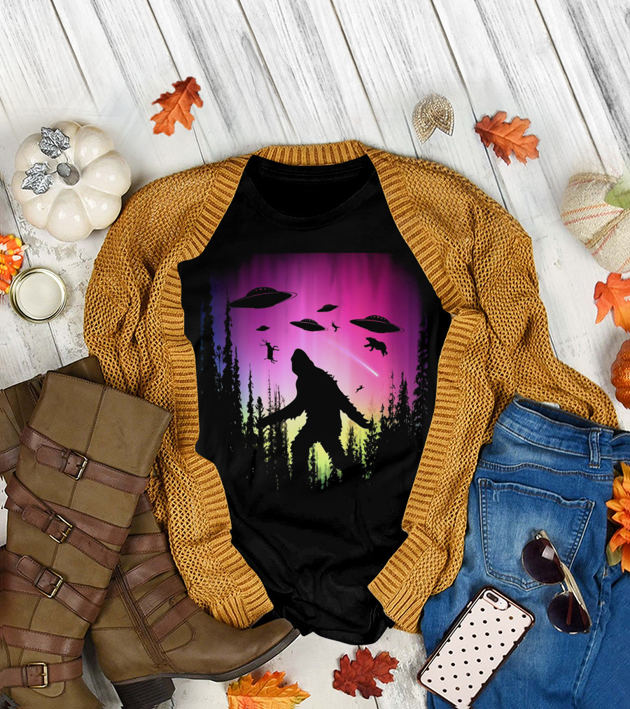 Bigfoot and UFOs in the Mystical Forest T-Shirt