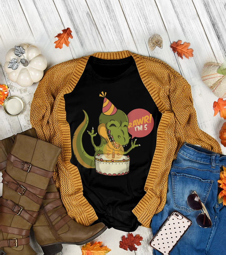 RAWR I'm 5 Birthday Dinosaur T-Shirt
