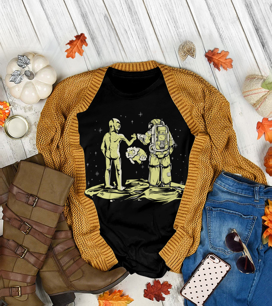 Astronaut and Alien Fist Bump Space Encounter T-Shirt
