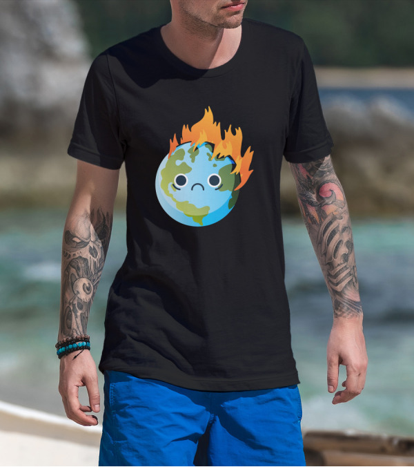 Sad Earth On Fire Iconic Hot Planet T-Shirt