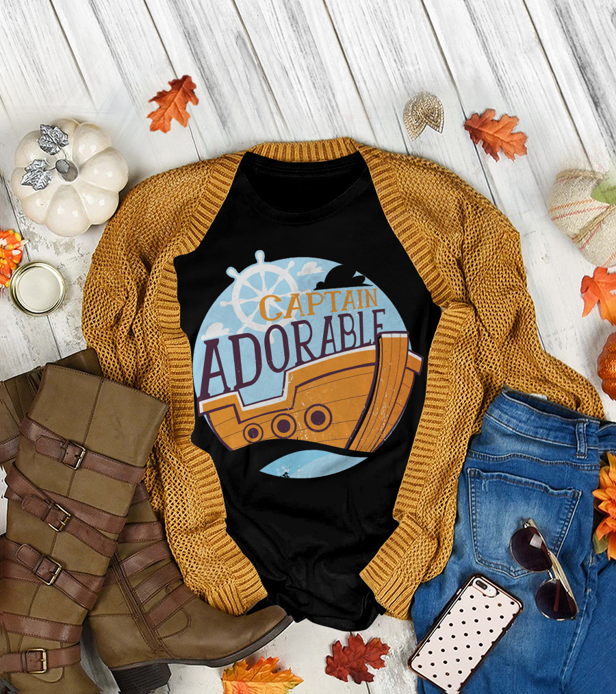 Captain Adorable Nautical Ship Wheel and Sailboat T-Shirt